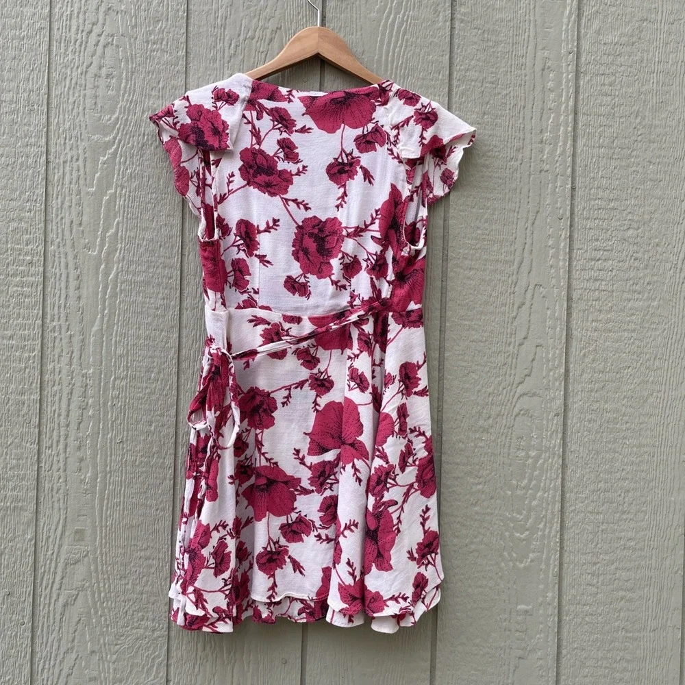 Free People French Quarter Ruffled Mini Wrap Dress Size small Red white Fairycor - Picture 2 of 13
